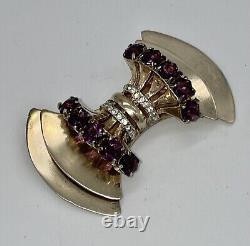 VINTAGE 40s Sceptron Reinad Sterling PURPLE ART DECO Rhinestone BOW Brooch PIN