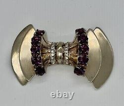 VINTAGE 40s Sceptron Reinad Sterling PURPLE ART DECO Rhinestone BOW Brooch PIN