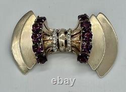 VINTAGE 40s Sceptron Reinad Sterling PURPLE ART DECO Rhinestone BOW Brooch PIN