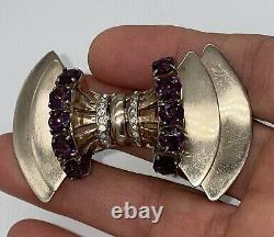 VINTAGE 40s Sceptron Reinad Sterling PURPLE ART DECO Rhinestone BOW Brooch PIN