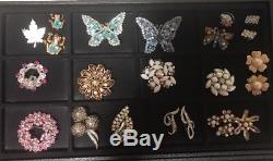 VINTAGE 75 Pc Lot HIGH END RHINESTONE COSTUME JEWELRY Earrings Brooch Necklace &