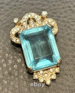 VINTAGE ART DECO FAUX AQUAMARINE Rhinestone DRESS CLIP BROOCH Pin COMBO HIGH END
