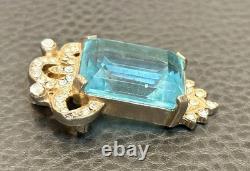 VINTAGE ART DECO FAUX AQUAMARINE Rhinestone DRESS CLIP BROOCH Pin COMBO HIGH END