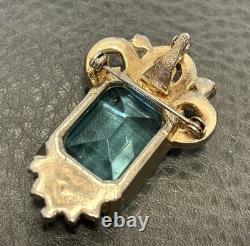 VINTAGE ART DECO FAUX AQUAMARINE Rhinestone DRESS CLIP BROOCH Pin COMBO HIGH END