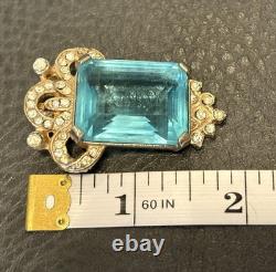 VINTAGE ART DECO FAUX AQUAMARINE Rhinestone DRESS CLIP BROOCH Pin COMBO HIGH END