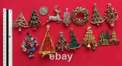 VINTAGE CHRISTMAS TREE BROOCH PIN LOT M BOOK PIECE SWAROVSKI TRIFARI LIA MCM 13p
