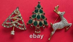 VINTAGE CHRISTMAS TREE BROOCH PIN LOT M BOOK PIECE SWAROVSKI TRIFARI LIA MCM 13p
