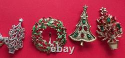 VINTAGE CHRISTMAS TREE BROOCH PIN LOT M BOOK PIECE SWAROVSKI TRIFARI LIA MCM 13p