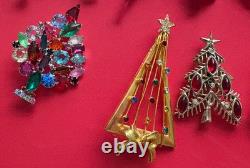 VINTAGE CHRISTMAS TREE BROOCH PIN LOT M BOOK PIECE SWAROVSKI TRIFARI LIA MCM 13p