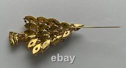 VINTAGE CHRISTMAS TREE PIN BROOCH VASARI RHINESTONE GARLAND GOLD SIGNED RARE 80s