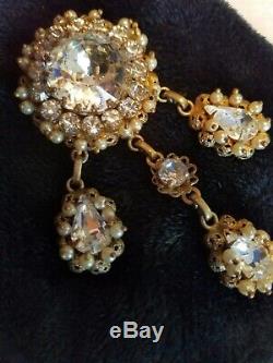 VINTAGE Christian Dior by Kramer brooch large crystal rhinestones and pearls