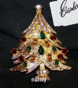 VINTAGE Eisenberg Ice Christmas Tree Pin Brooch-High End-Rhinestones-Signed
