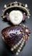 VINTAGE ITALY Signed Rhinestone Faux Pearl Carved Face Figural Vintage Brooch