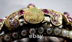 VINTAGE ITALY Signed Rhinestone Faux Pearl Carved Face Figural Vintage Brooch