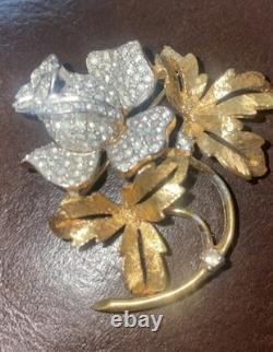 VINTAGE JOSEPH MAZER Signed ROSE RHINESTONE BROOCH PIN