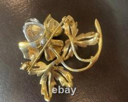 VINTAGE JOSEPH MAZER Signed ROSE RHINESTONE BROOCH PIN
