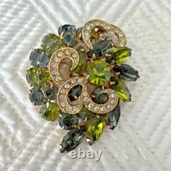 VINTAGE JULIANA DELIZZA ELSTER GREEN RHINESTONE FLOWER BROOCH 2 1/2 x 2