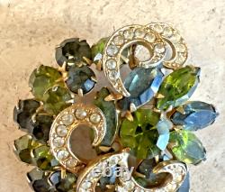 VINTAGE JULIANA DELIZZA ELSTER GREEN RHINESTONE FLOWER BROOCH 2 1/2 x 2