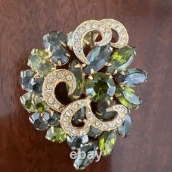 VINTAGE JULIANA DELIZZA ELSTER GREEN RHINESTONE FLOWER BROOCH 2 1/2 x 2