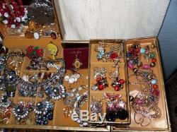 VINTAGE Jewelry Lot 100 pcs 925 12K Brooches Rings Rhinestones No Junk Drawer
