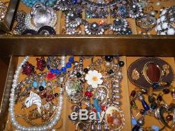 VINTAGE Jewelry Lot 100 pcs 925 12K Brooches Rings Rhinestones No Junk Drawer