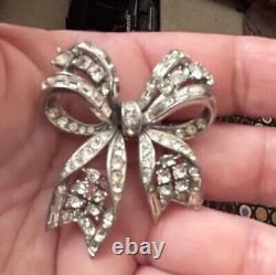 VINTAGE Sterling Made In Germany Brilliant Rhinestone Bow Brooch Missing Stones