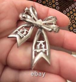 VINTAGE Sterling Made In Germany Brilliant Rhinestone Bow Brooch Missing Stones