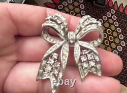 VINTAGE Sterling Made In Germany Brilliant Rhinestone Bow Brooch Missing Stones