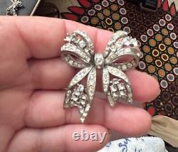 VINTAGE Sterling Made In Germany Brilliant Rhinestone Bow Brooch Missing Stones