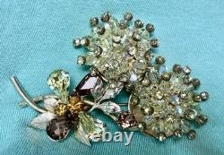 VINTAGE VENDOME Amber RHINESTONE FLOWER PIN Chunky  Rare Dangle & Set (Large)