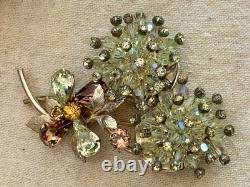 VINTAGE VENDOME Amber RHINESTONE FLOWER PIN Chunky  Rare Dangle & Set (Large)