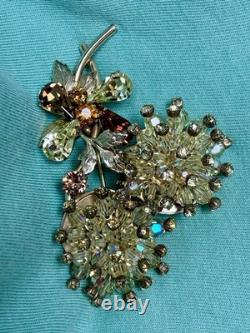 VINTAGE VENDOME Amber RHINESTONE FLOWER PIN Chunky  Rare Dangle & Set (Large)
