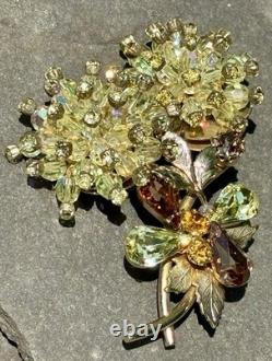 VINTAGE VENDOME Amber RHINESTONE FLOWER PIN Chunky  Rare Dangle & Set (Large)