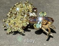 VINTAGE VENDOME Amber RHINESTONE FLOWER PIN Chunky  Rare Dangle & Set (Large)