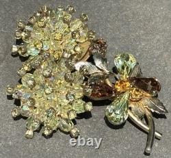 VINTAGE VENDOME Amber RHINESTONE FLOWER PIN Chunky  Rare Dangle & Set (Large)