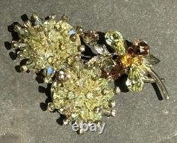 VINTAGE VENDOME Amber RHINESTONE FLOWER PIN Chunky  Rare Dangle & Set (Large)