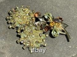 VINTAGE VENDOME Amber RHINESTONE FLOWER PIN Chunky  Rare Dangle & Set (Large)