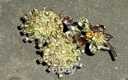 VINTAGE VENDOME Amber RHINESTONE FLOWER PIN Chunky  Rare Dangle & Set (Large)