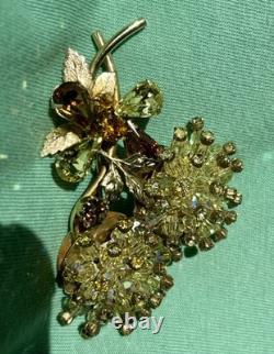 VINTAGE VENDOME Amber RHINESTONE FLOWER PIN Chunky  Rare Dangle & Set (Large)
