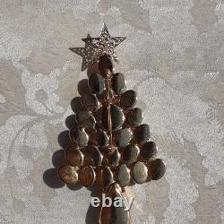 VINTAGE XLARGE AMETHYST RHINESTONE CHRISTMAS TREE BROOCH with3-D STARS