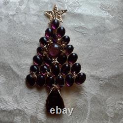 VINTAGE XLARGE AMETHYST RHINESTONE CHRISTMAS TREE BROOCH with3-D STARS