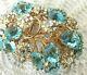 VOGUE NYC GILT STERLING 1940's Vintage BroochBlue & Ice Clear Paste Rhinestones