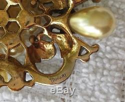 VTG 1940s EMPRESS EUGENIE TRIFARI Rhinestone Brooch Earrings with paper and box
