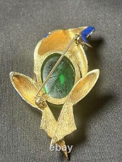 VTG 1950s JOMAZ Rhinestone FROG Jelly Belly Cabochon Blue Enamel Gold Pin Brooch