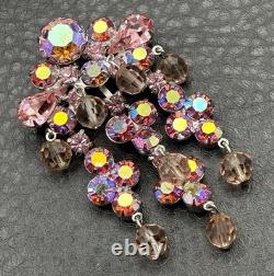 VTG AB Aurora Borealis Rhinestone Chandelier Dangle Cha Cha Brooch Pink Crystal