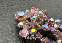 VTG AB Aurora Borealis Rhinestone Chandelier Dangle Cha Cha Brooch Pink Crystal
