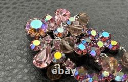 VTG AB Aurora Borealis Rhinestone Chandelier Dangle Cha Cha Brooch Pink Crystal