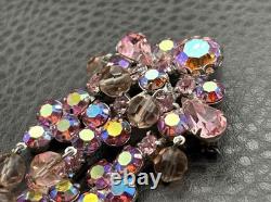 VTG AB Aurora Borealis Rhinestone Chandelier Dangle Cha Cha Brooch Pink Crystal
