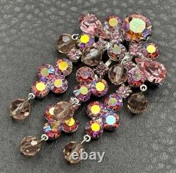 VTG AB Aurora Borealis Rhinestone Chandelier Dangle Cha Cha Brooch Pink Crystal