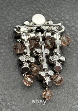 VTG AB Aurora Borealis Rhinestone Chandelier Dangle Cha Cha Brooch Pink Crystal